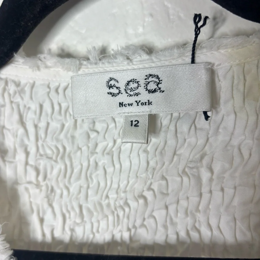 Sea New York Casey Hand Smocked White Long Sleeve Midi Dress Size 12 Large - Picture 7 of 9